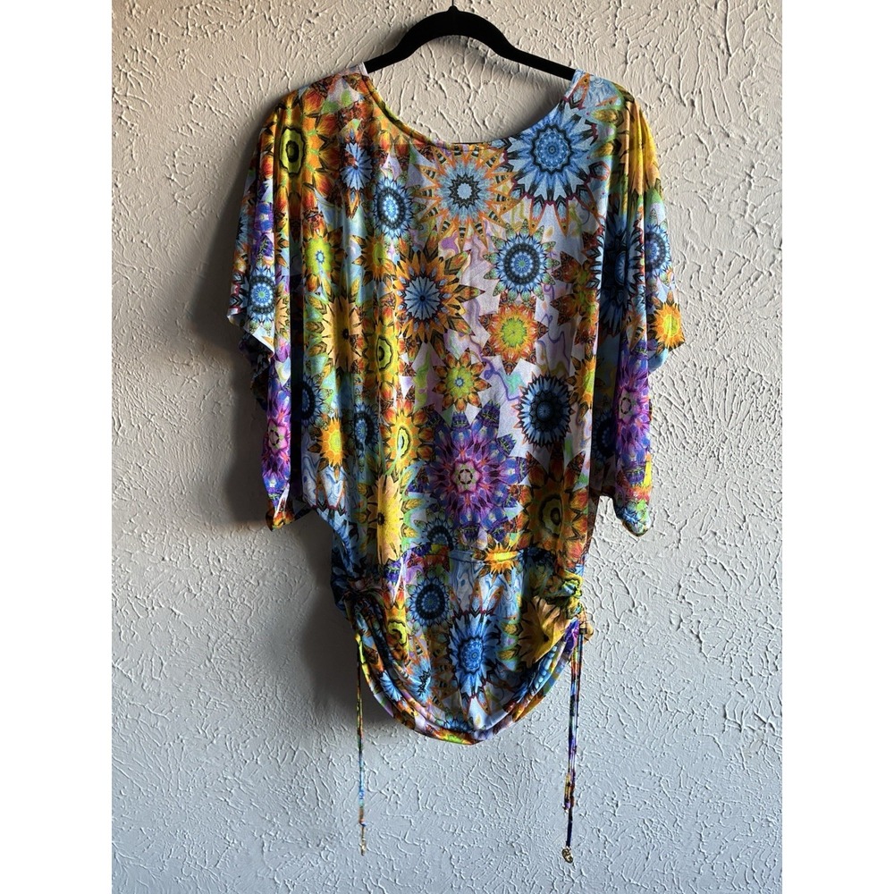 Luli Fama Medium Kaleidoscope Print Batwing Swim Cover Up Resort Tunic - Picture 3 of 16